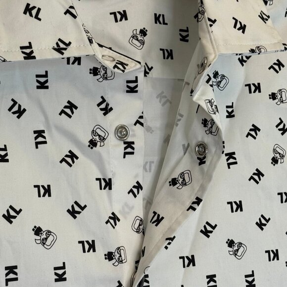 Mens Karl Lagerfeld Short Sleeve White Button Down Snap Shirt - Size Small - Picture 4 of 6